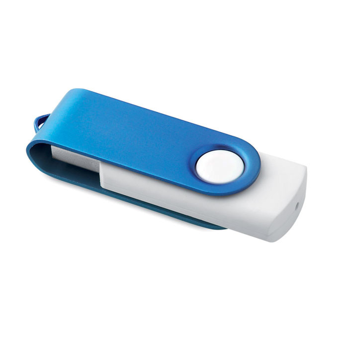 Chiavetta usb bianca con chiusura protettiva in metallo blu