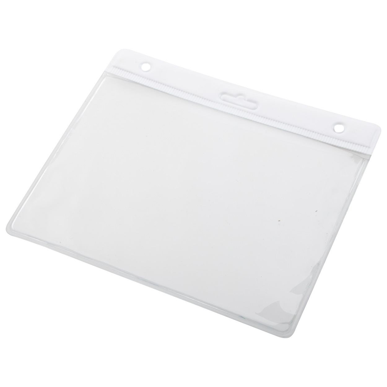Portabadge orizzontale in plastica trasparente con striscia bianca