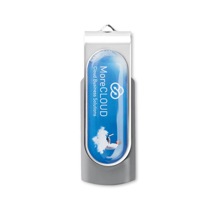 Chiavetta usb grigia con chiusura protettiva in metallo con logo