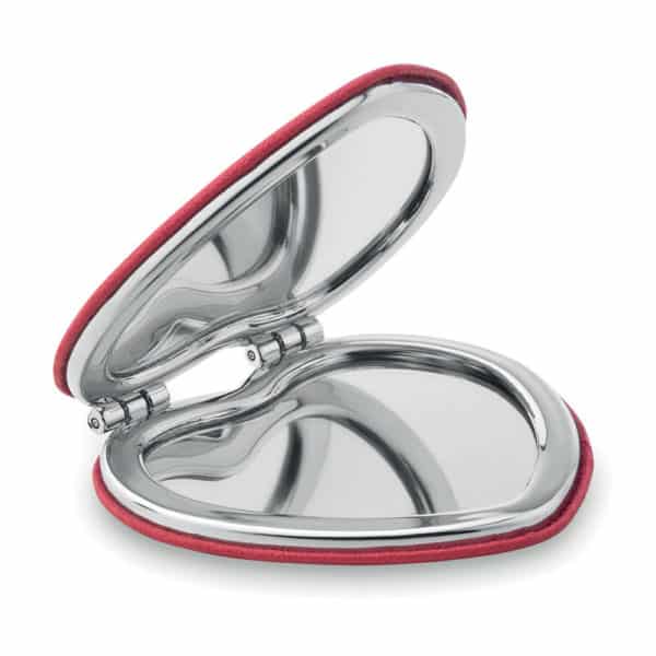 Doppio specchietto a forma di cuore in similpelle rosso con chiusura magnetica