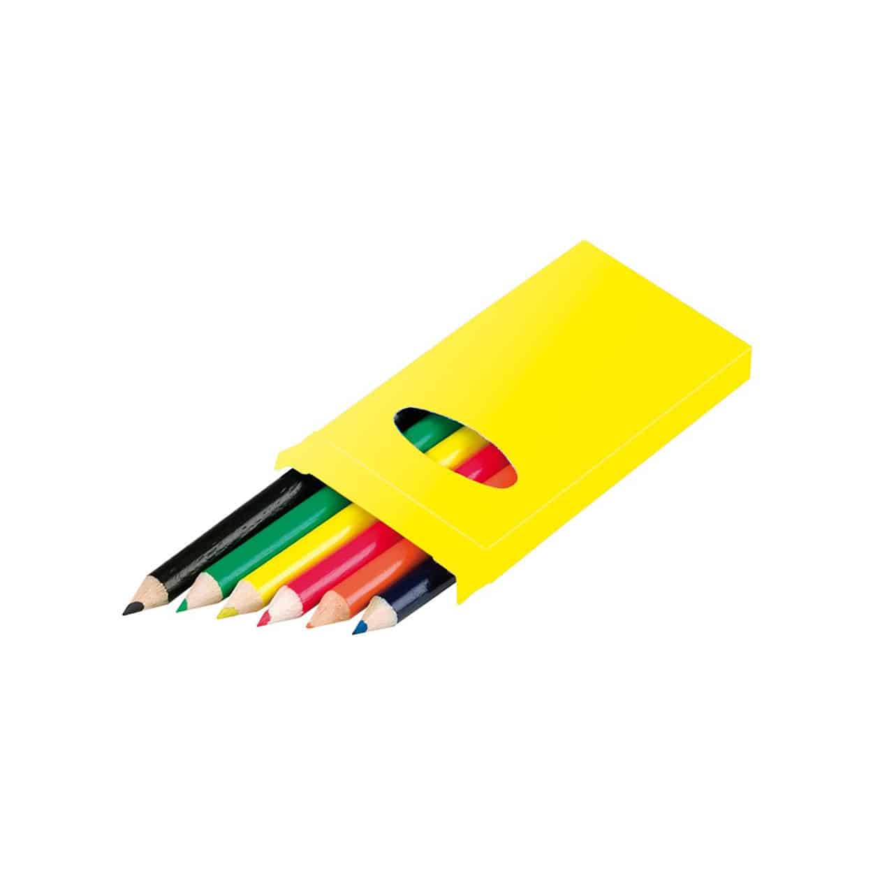 Set da sei matite colorate in legno in confezione di carta gialla