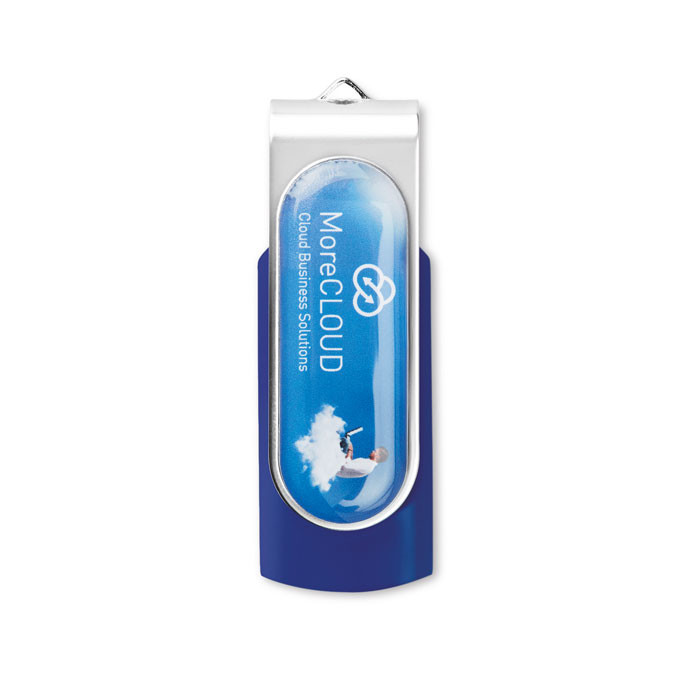 Chiavetta usb blu con chiusura protettiva in metallo con logo