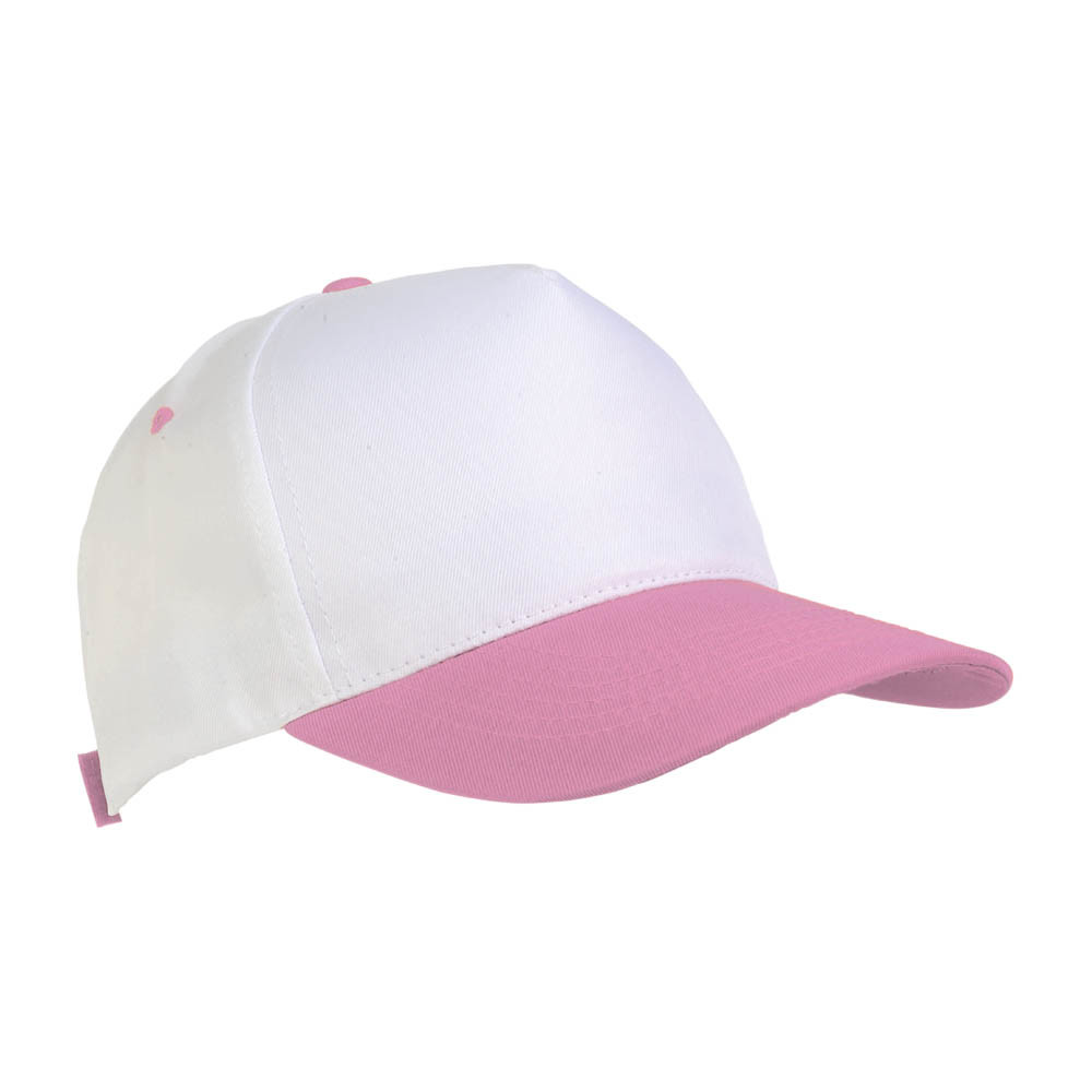 Cappellino in poliestere bianco e rosa con chiusura in velcro