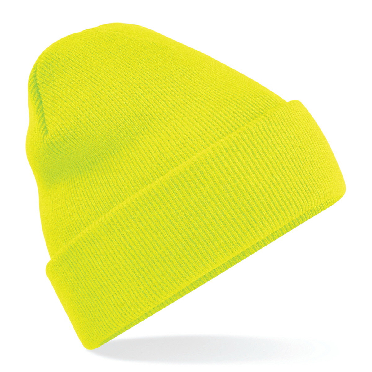 Berretto con risvolto in acrilico di colore giallo fluo