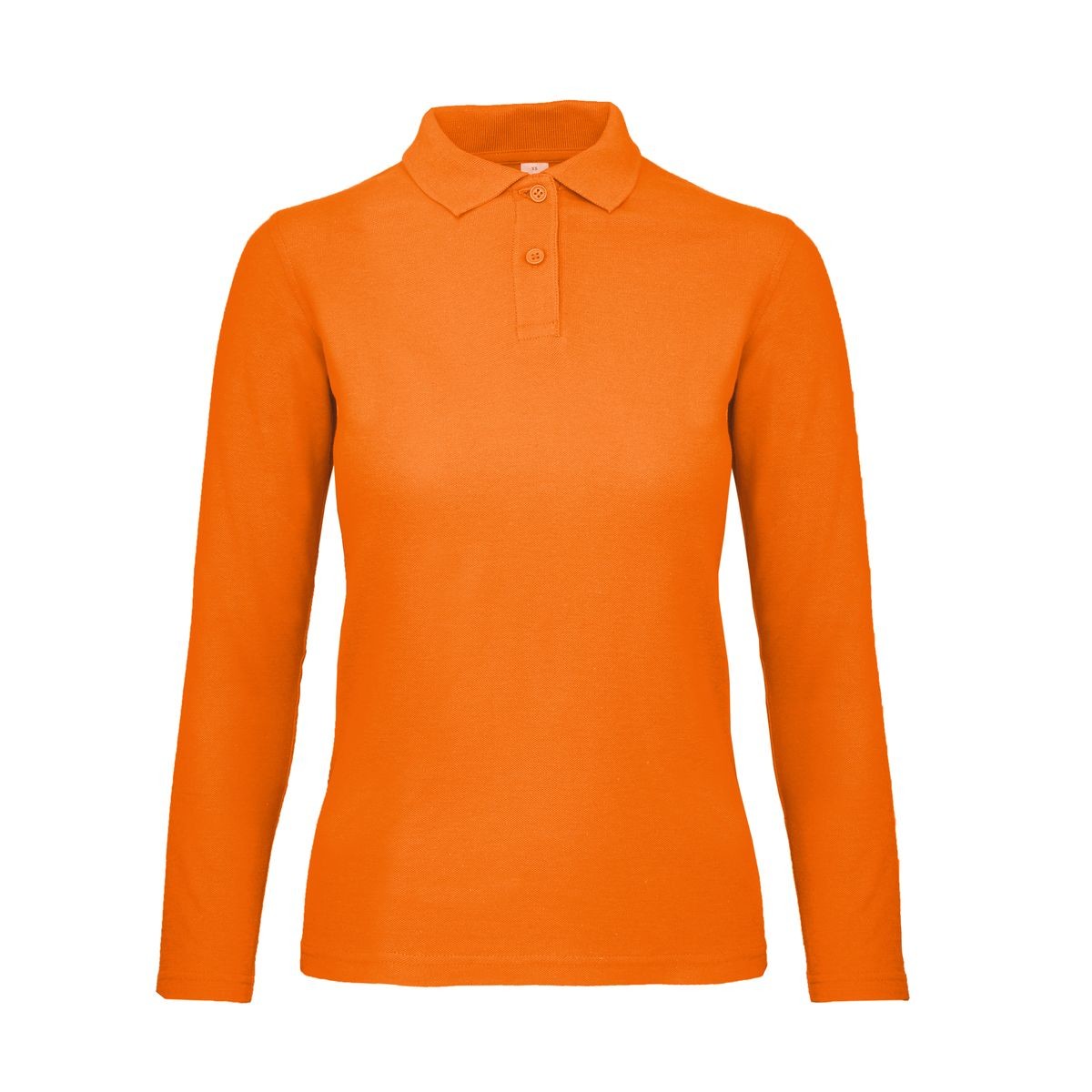 Polo arancio donna manica lunga su sfondo bianco