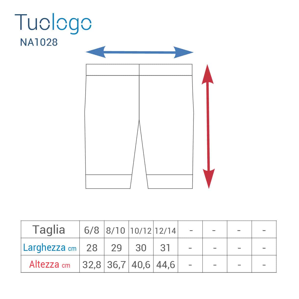 Tabella taglia altezza e larghezza