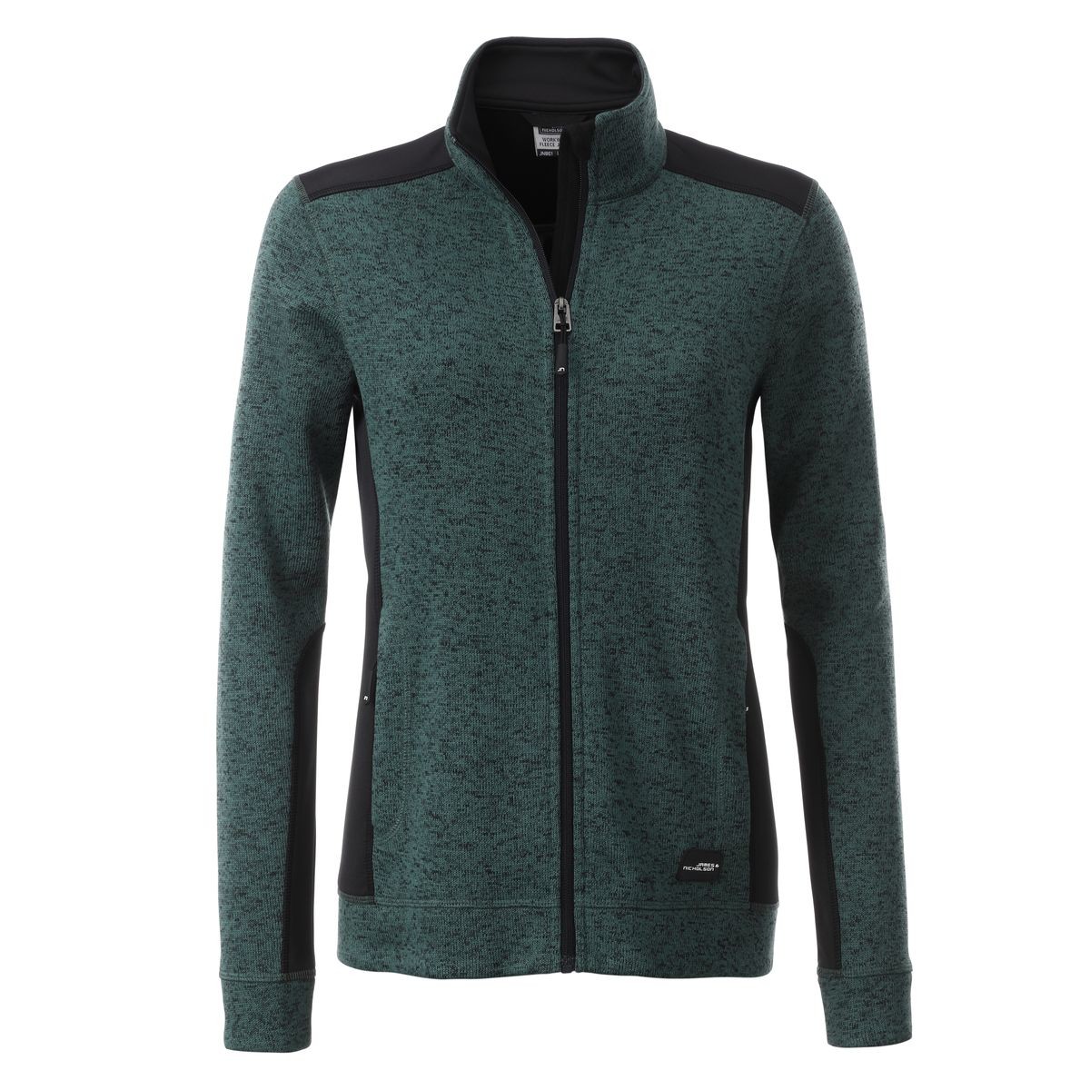 Felpa da donna verde melange con dettagli neri con zip