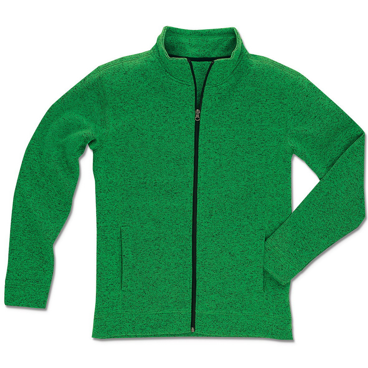 Pile uomo con zip lunga verde melange con tasche laterali