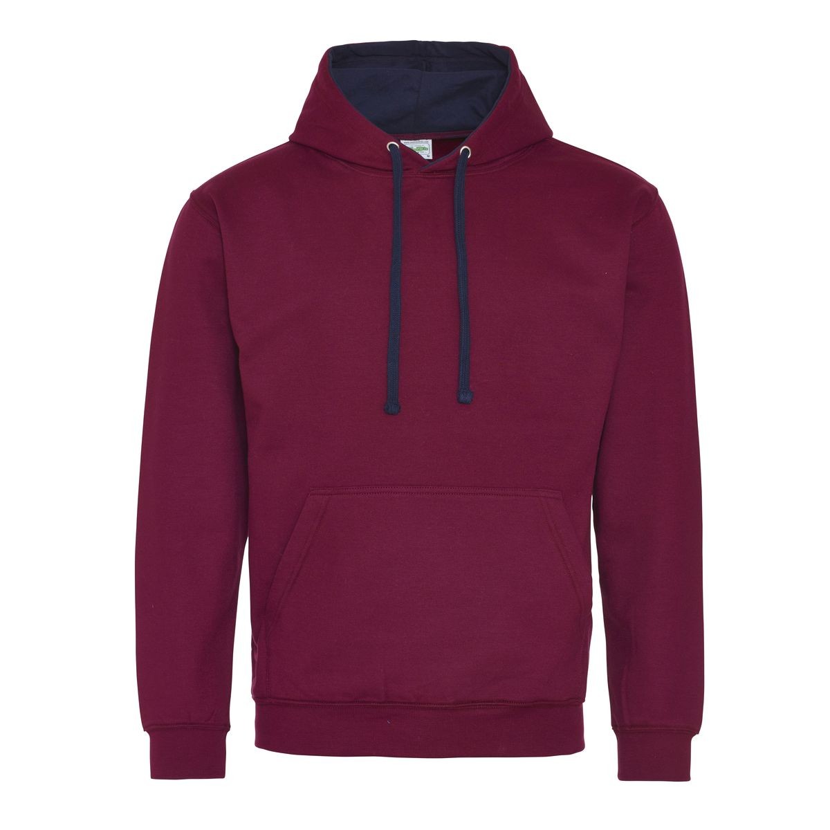 Felpa rossa con interno blu scuro con tascone e cappuccio