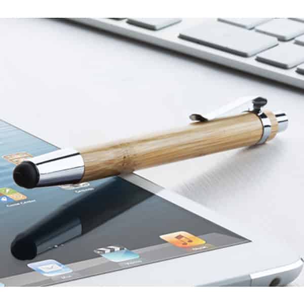 Penna touch in bamboo con punta e clip in metallo