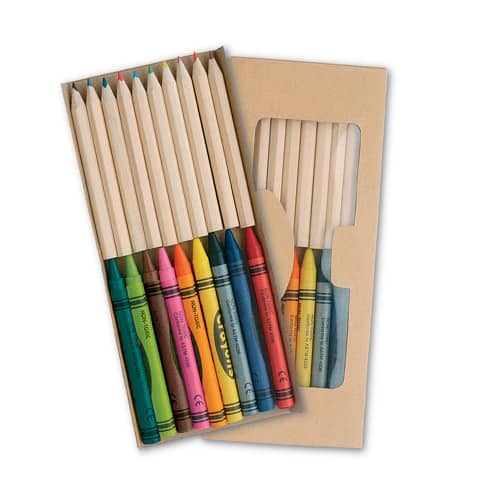 Dieci matite e nove pastelli in confezione di carta