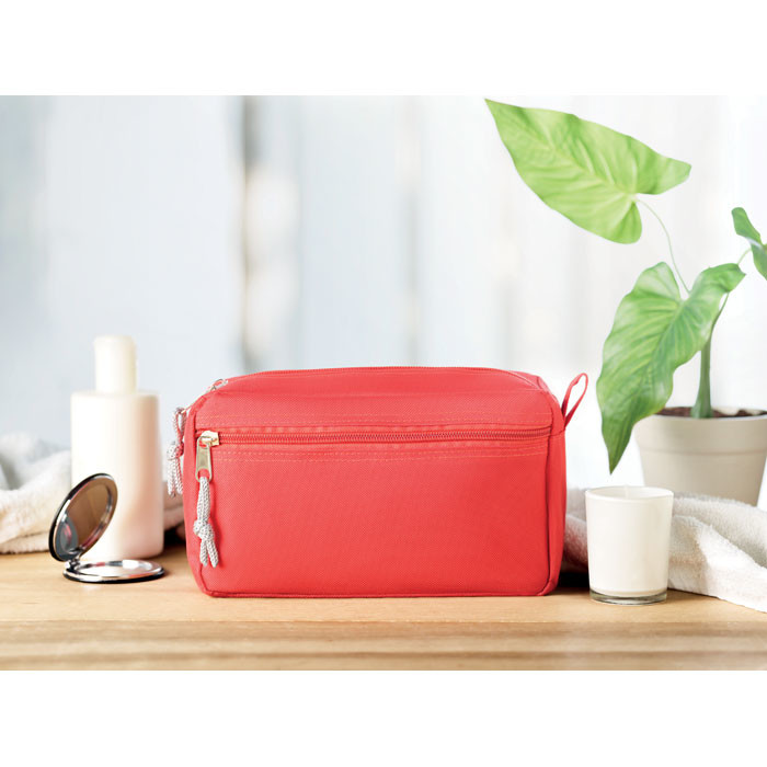 Trousse rosso in poliestere con doppia zip