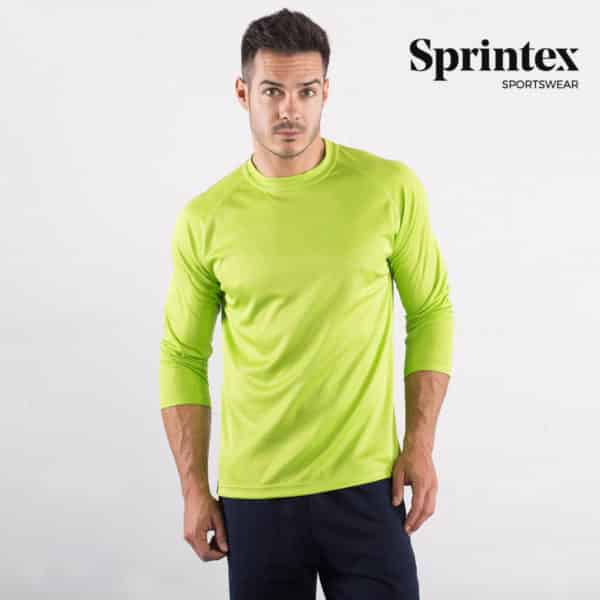 Uomo con tshirt manica lunga in poliestere di colore verde fluo