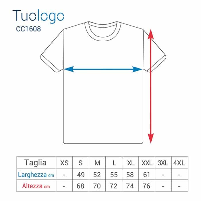 Tabella taglia altezza e larghezza tshirt