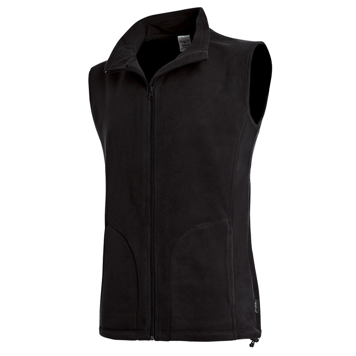 Gilet da uomo nero 100% poliestere con collo alto con zip e tasche frontali