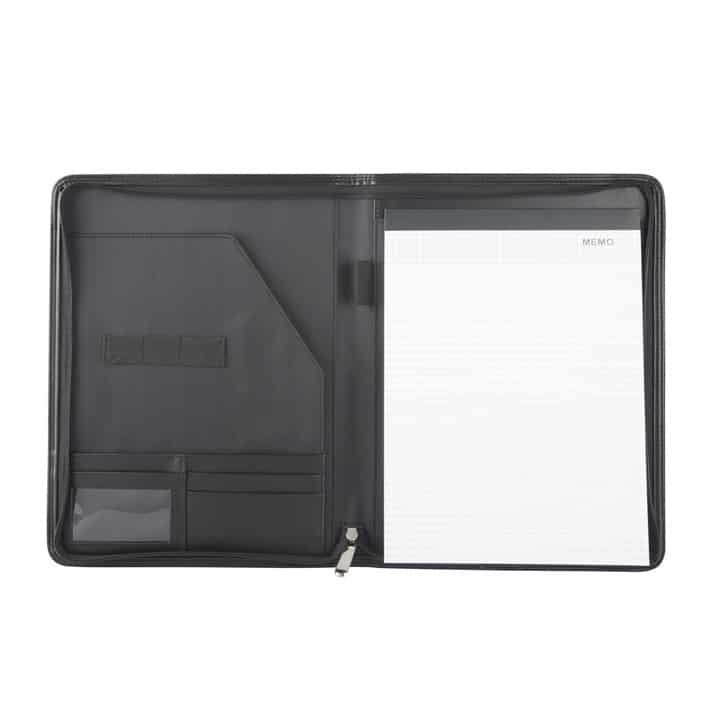 Portablocco nero in similpelle con porta penne e venti fogli a righe