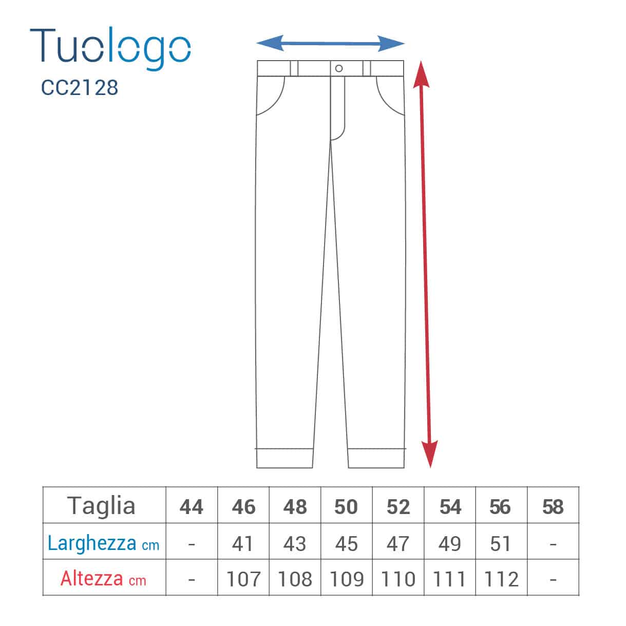 Tabella lunghezza e larghezza pantaloni da lavoro nelle varie taglie