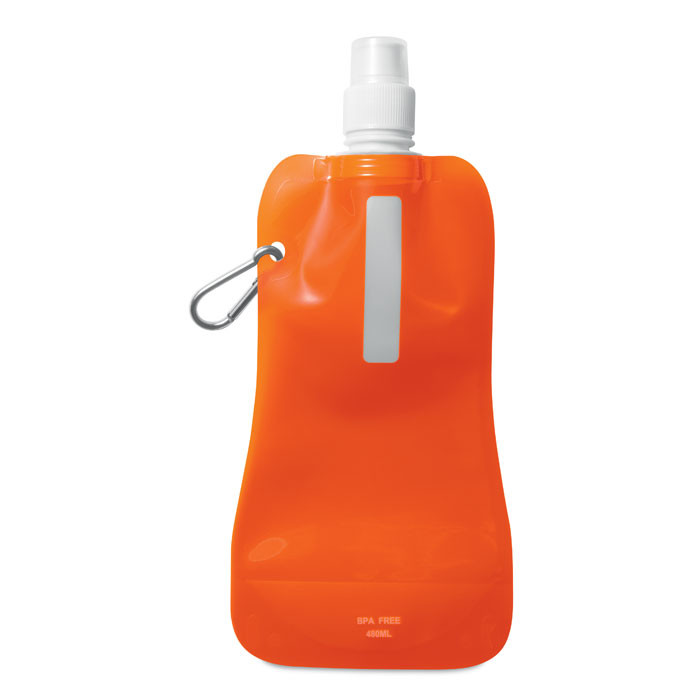 Borraccia in plastica arancione con moschettone in alluminio