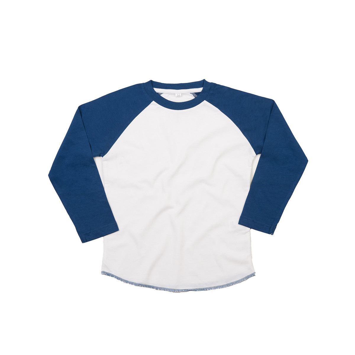 Maglia bianca e blu in cotone con manica lunga e girocollo