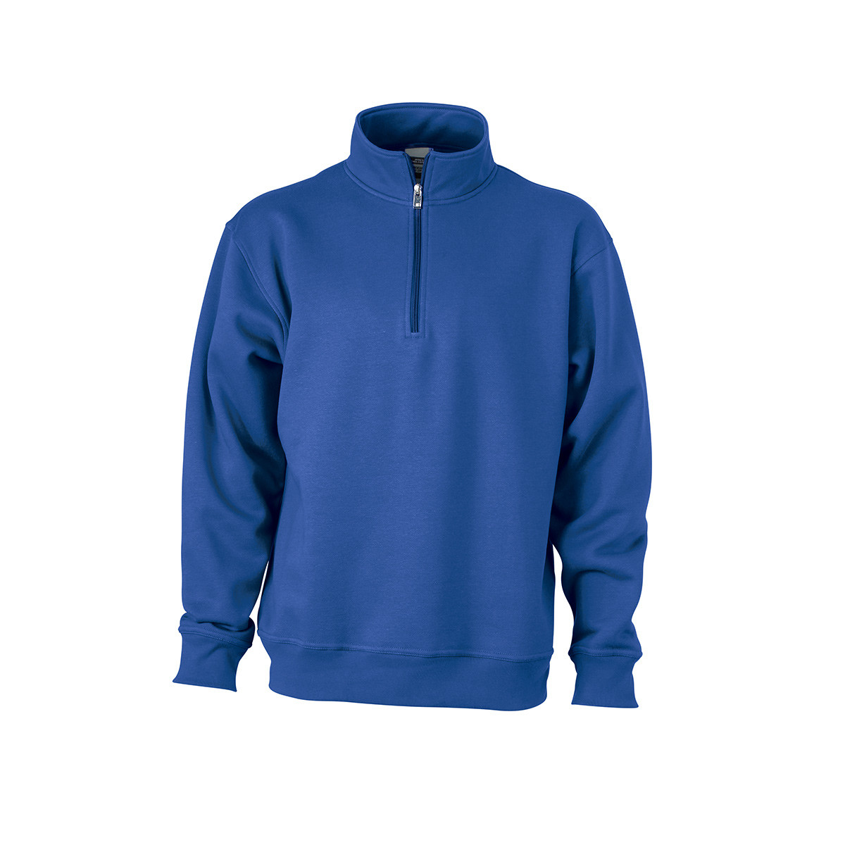 Felpa da lavoro blu royal con mezza zip su sfondo bianco