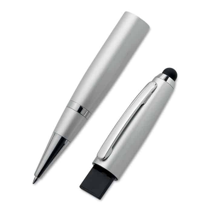 Chiavetta usb metallizzata a forma di penna sfera in metallo con rifiniture cromatiche