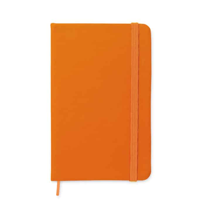 Bloc notes con copertina in poliuretano arancione con chiusura a elastico