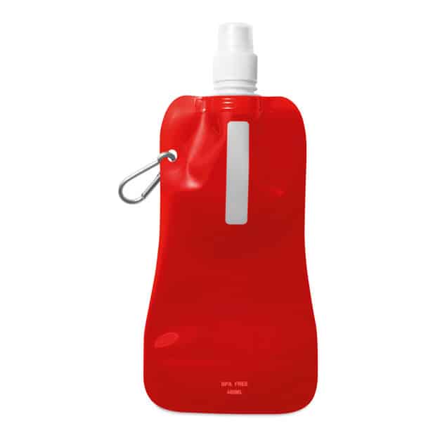 Borraccia in plastica rossa con moschettone in alluminio