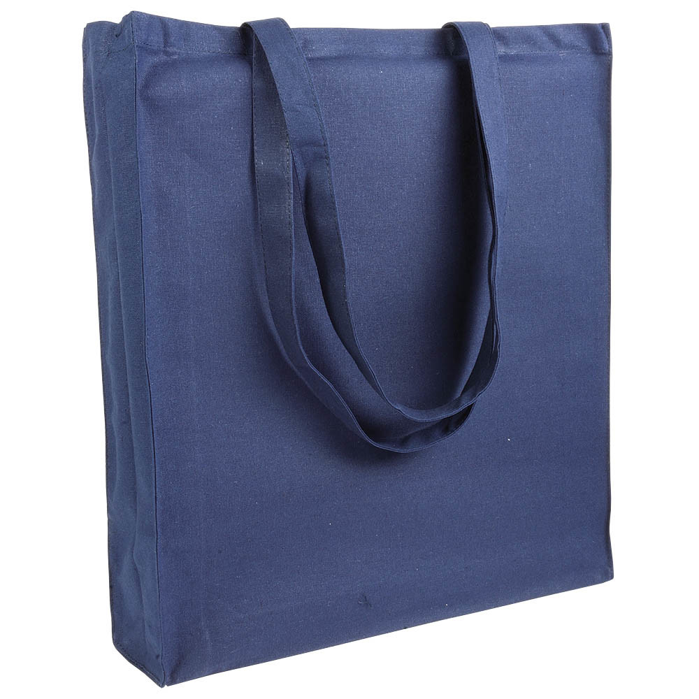 Shopper in cotone viola con manici lunghi e soffietto