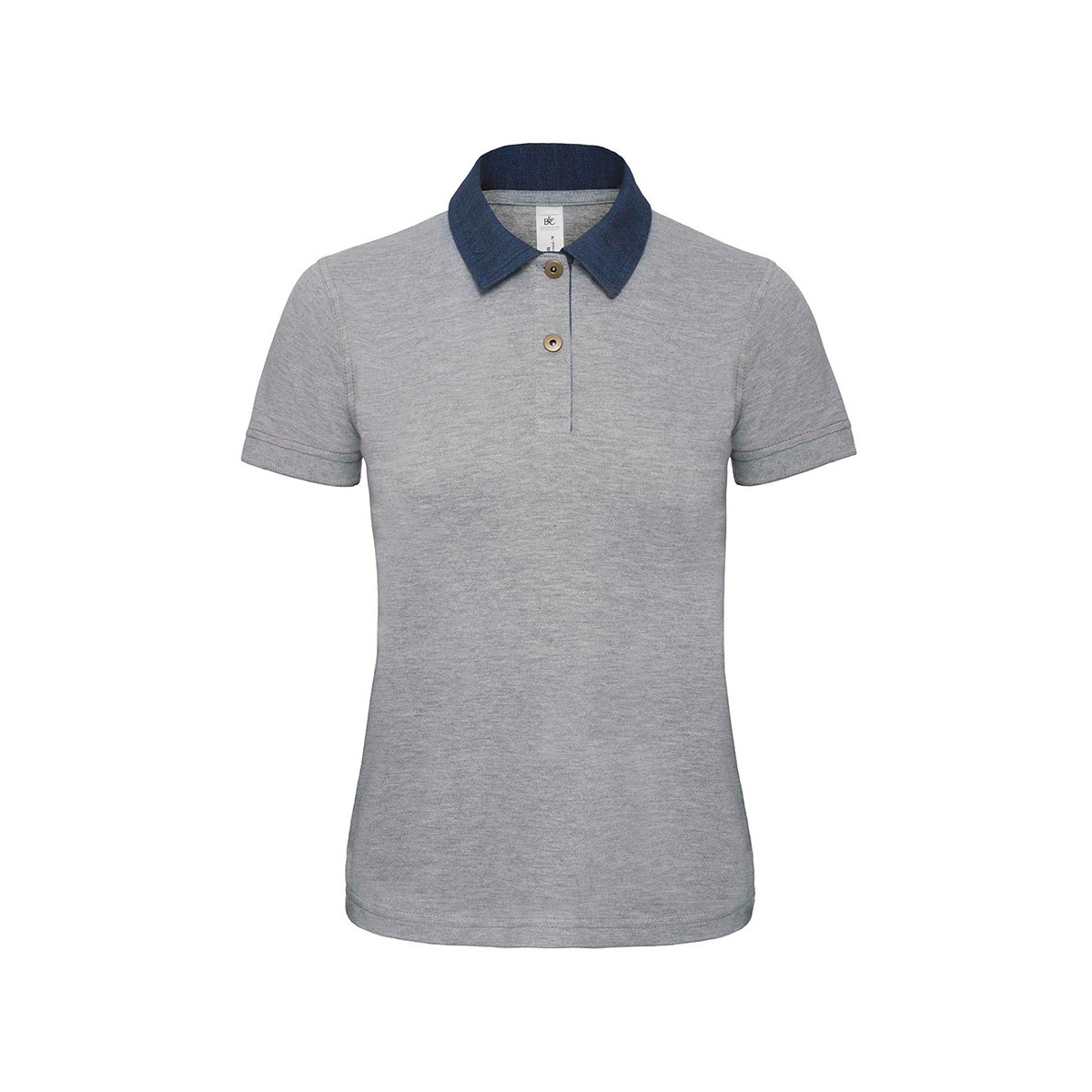 Polo donna manica corta grigia con colletto blu e bottoni