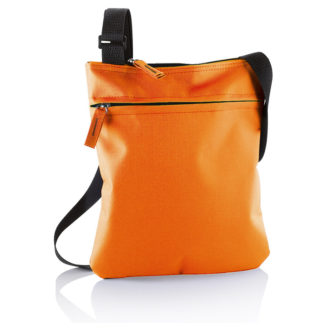 Tracolla arancione con comparto principale e tasca frontale con zip