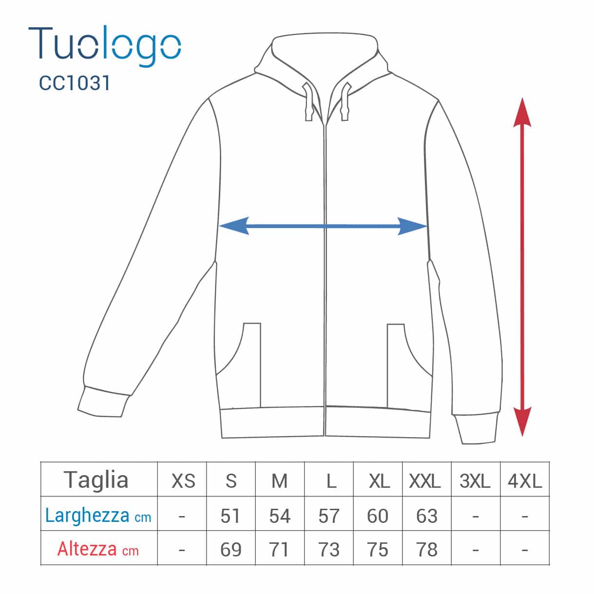 Disegno taglie larghezza e altezza