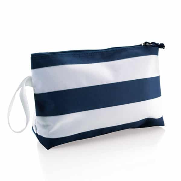 Trousse con zip e maniglia laterale bianca e blu