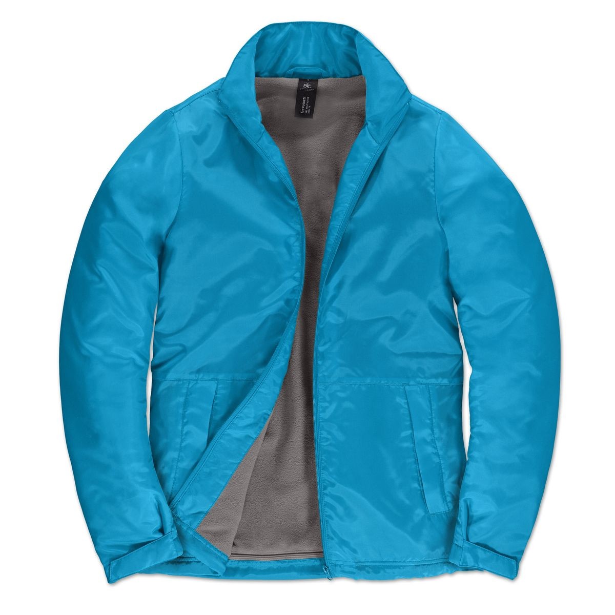 Giacca azzurra traspirante, impermeabile e antivento con cappuccio nascosto 100% poliestere