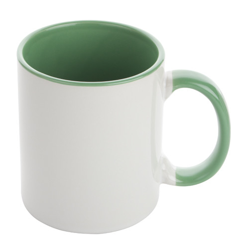 Tazza in ceramica bianca con interno e manico verde