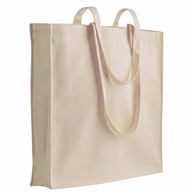 Shopper in cotone bianco con manici lunghi e soffietto