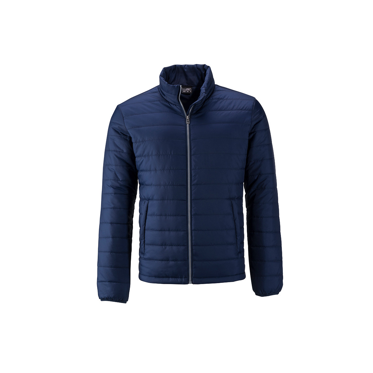 Giacca blu scura antivento con collo alto, tasche laterali e zip nascosta 100% poliammide