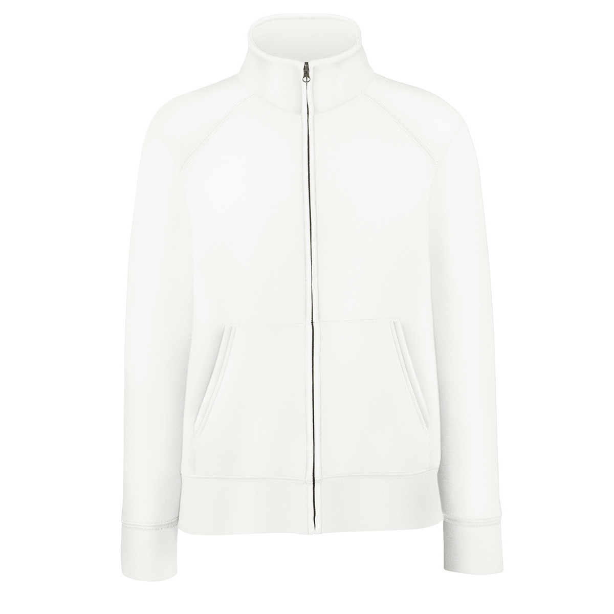 Felpa bianca da donna collo alto con zip e tasche davanti