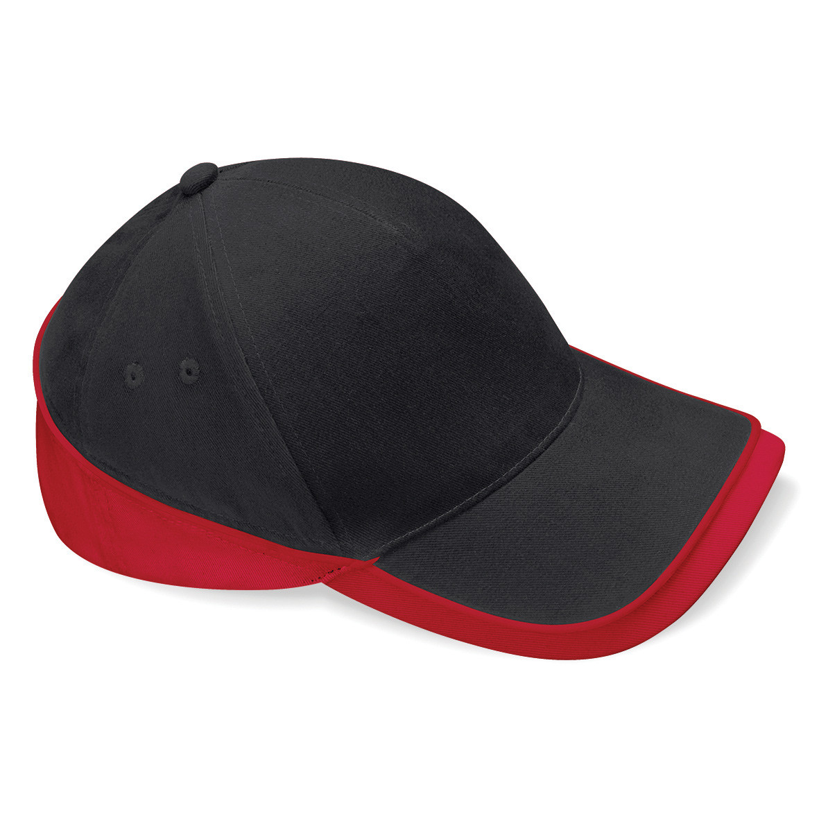Cappellino con visiera a due colori nero e rosso diviso da linea rossa