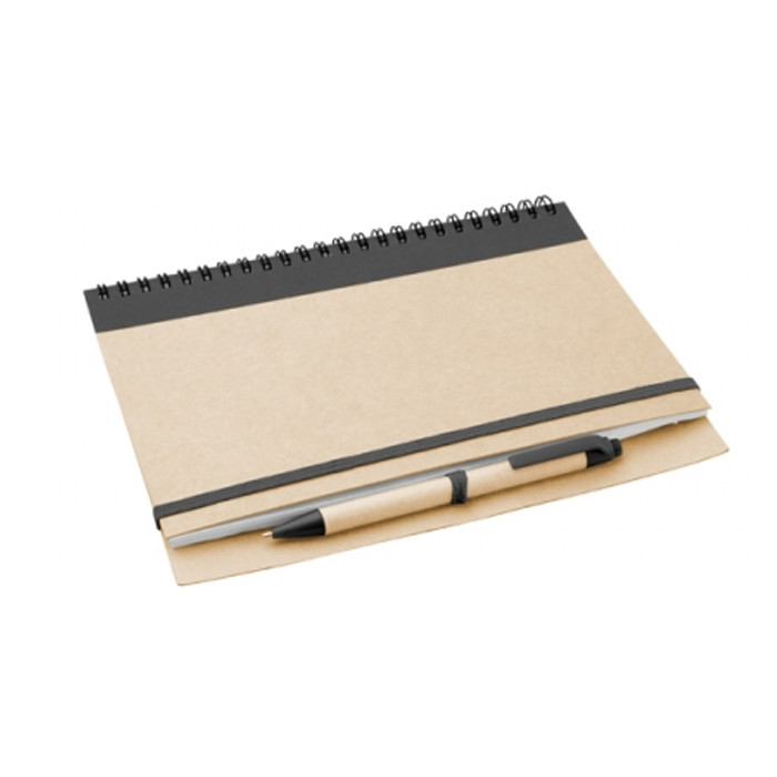 Blocnotes nero in cartoncino riciclato con penna