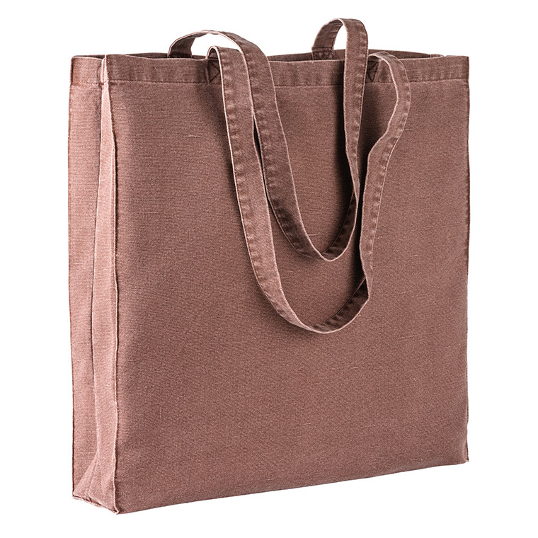 Shopper ocra in cotone con effeto jeans consumato con manici lunghi