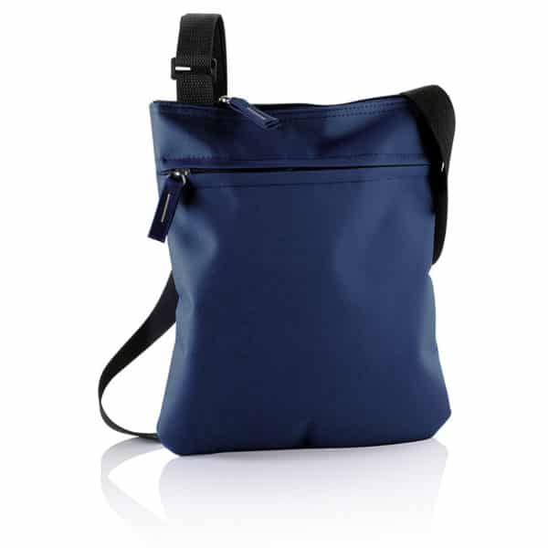 Tracolla blu con comparto principale e tasca frontale con zip