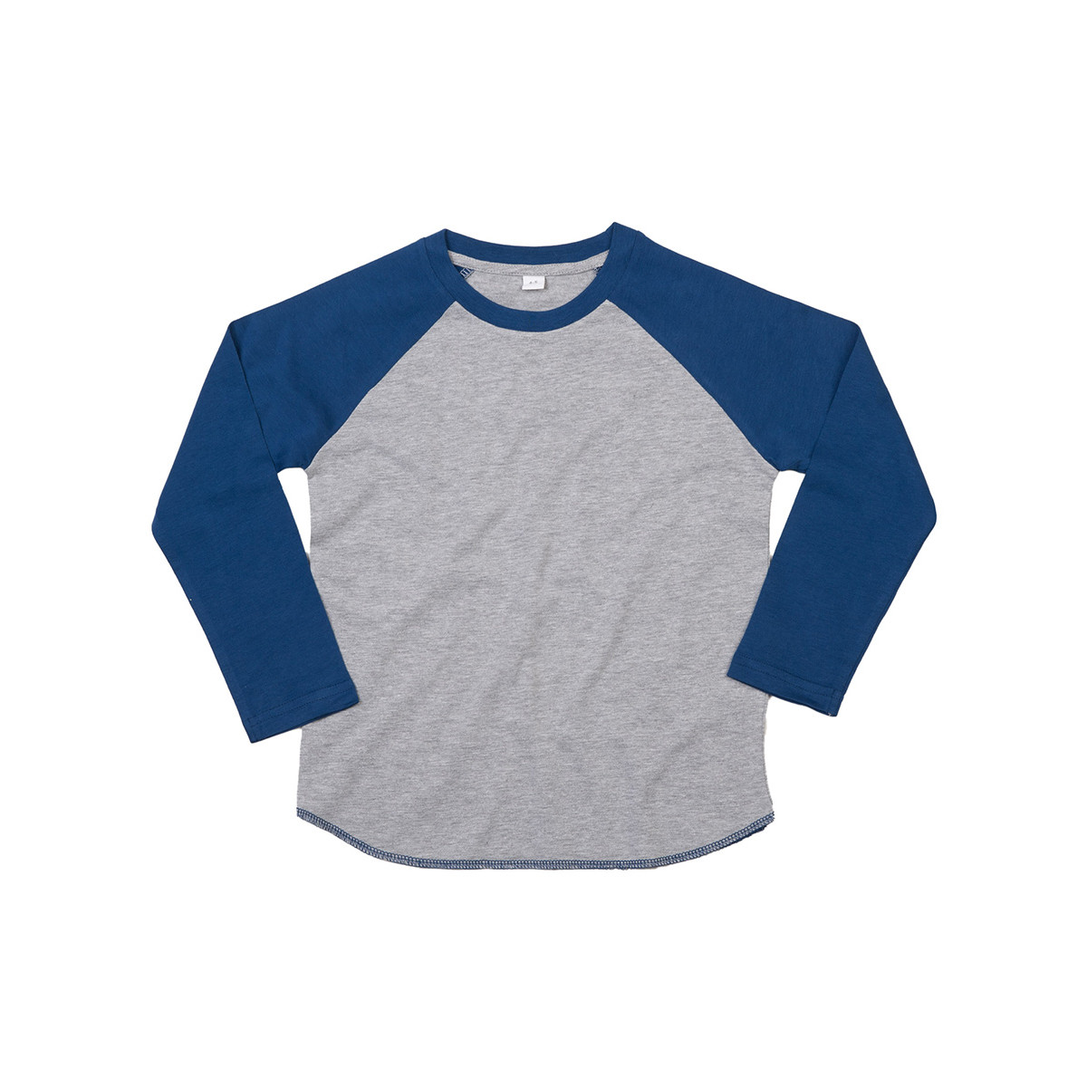 Maglia grigia e blu in cotone con manica lunga e girocollo