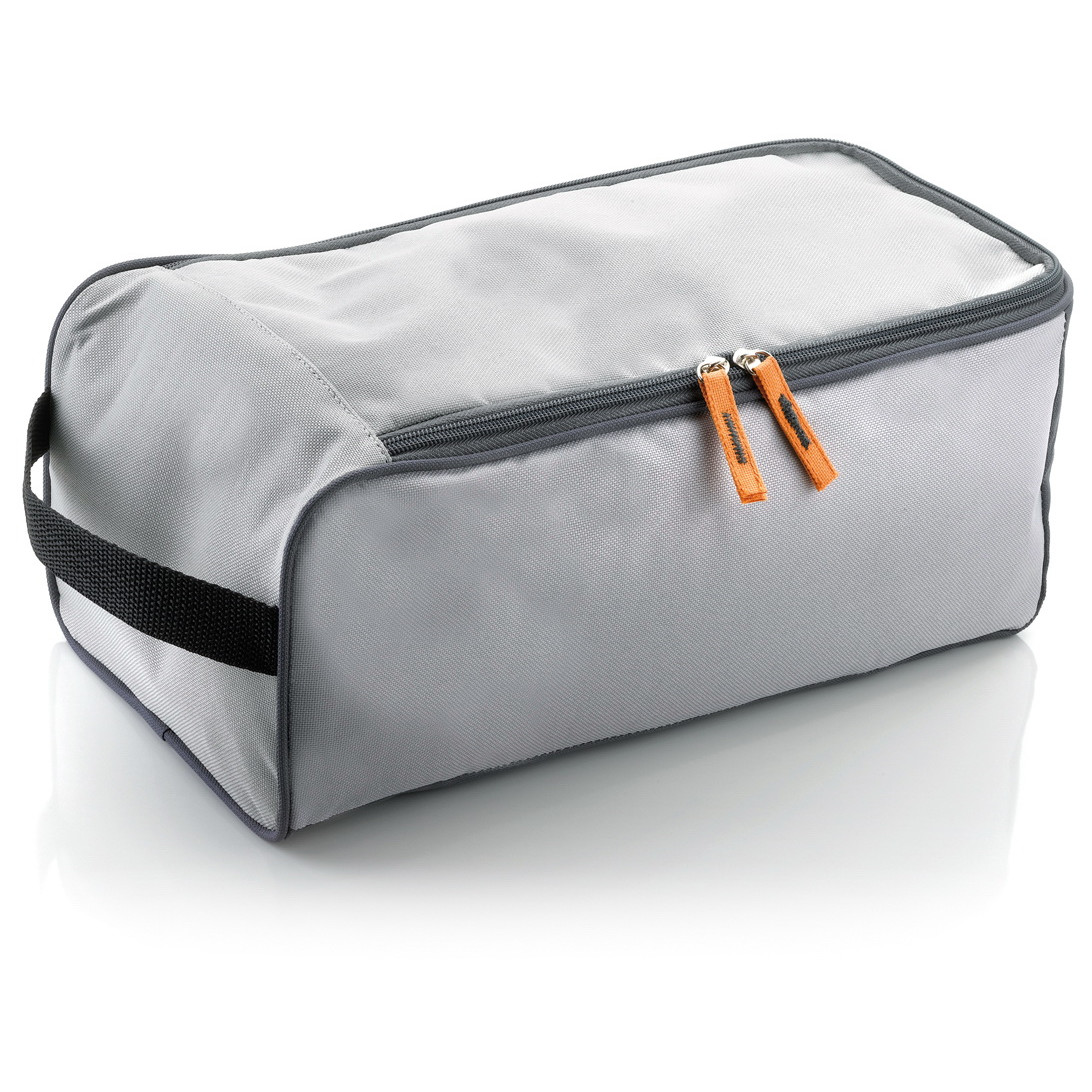 Porta scarpe grigio con maniglia per il trasporto e zip