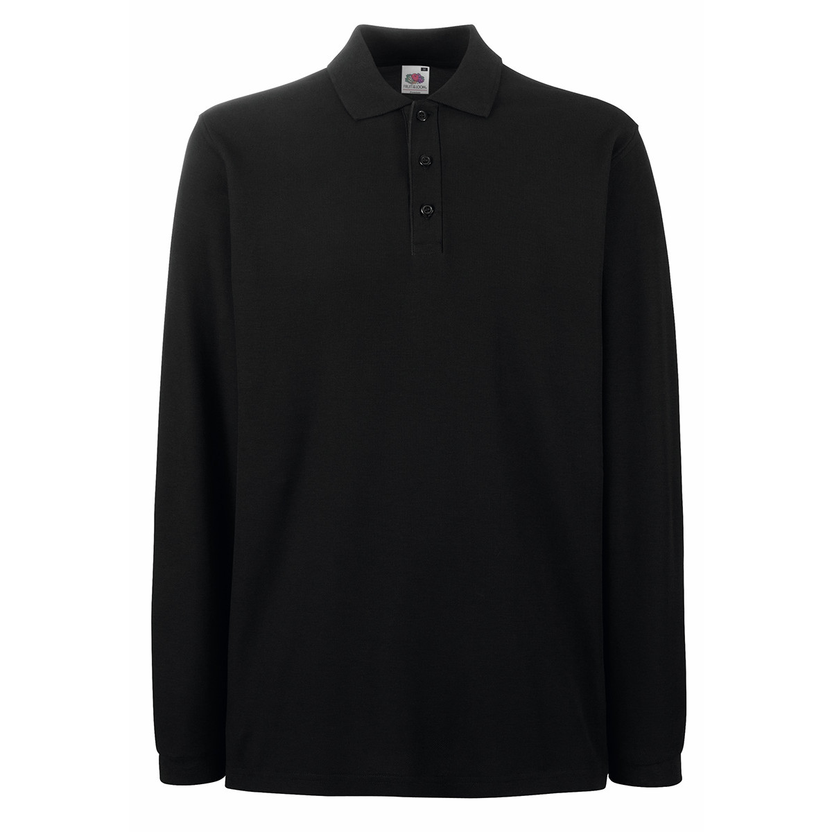 Polo unisex nera a maniche lunghe con bottoni
