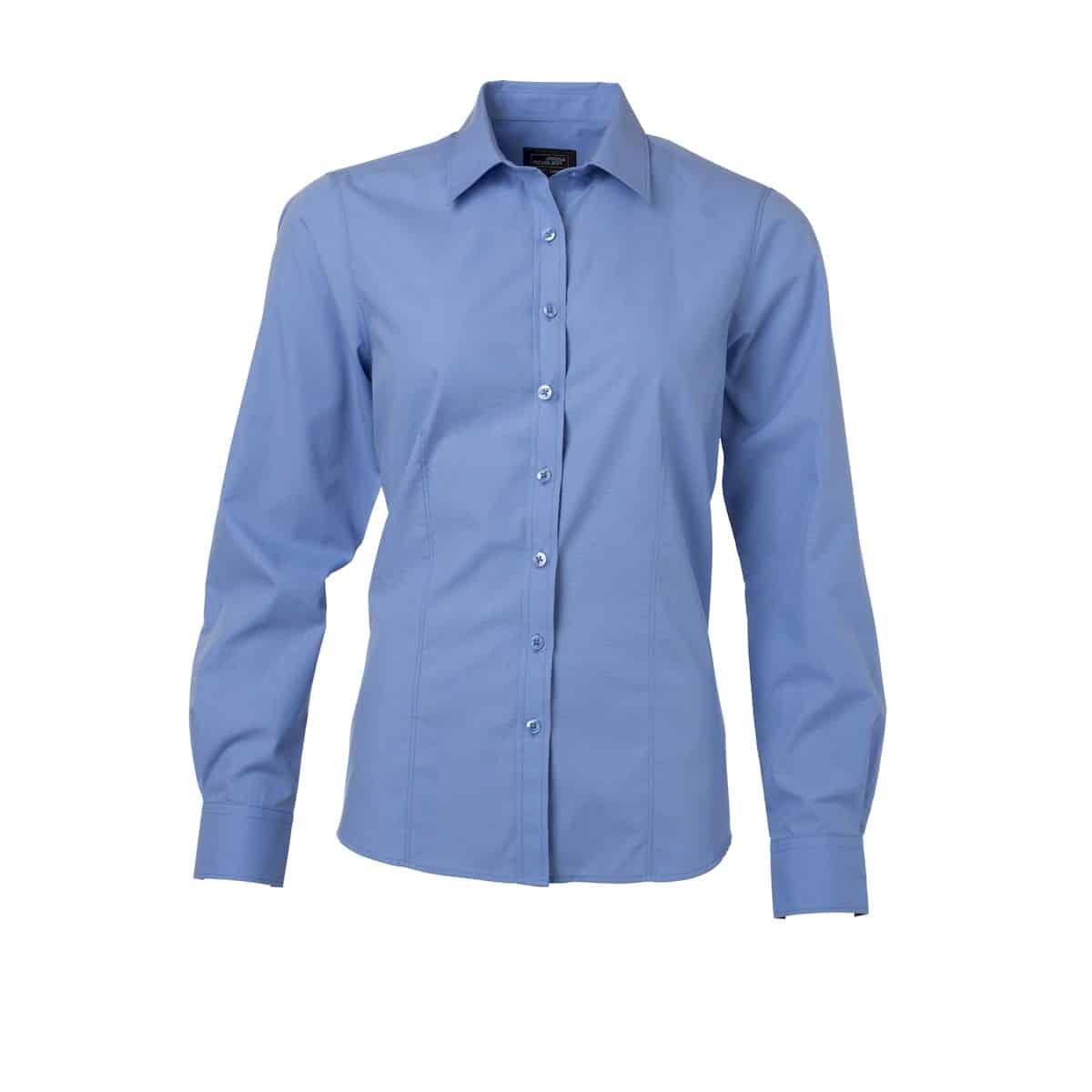 Camicia da donna manica lunga colore Aqua con bottoni in tinta