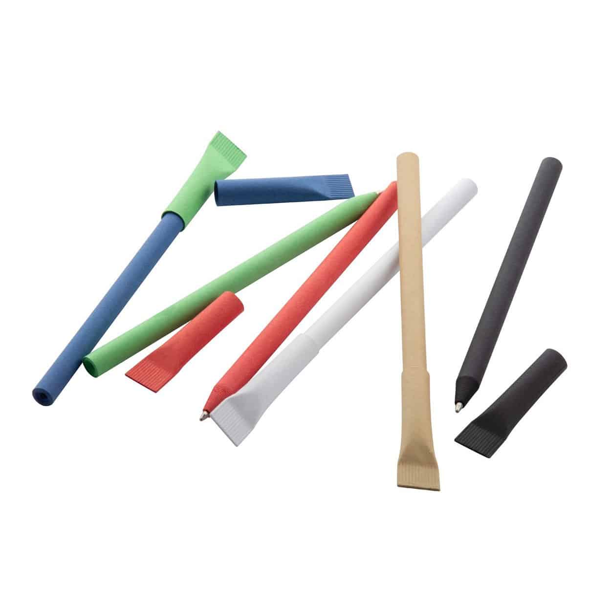 Penna a sfera in carta riciclata con cappuccio di diversi colori