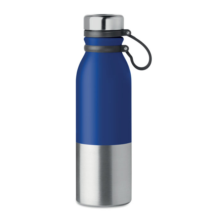 Bottiglia termica blu in acciaio inox con impugnatura in silicone e tappo antigoccia