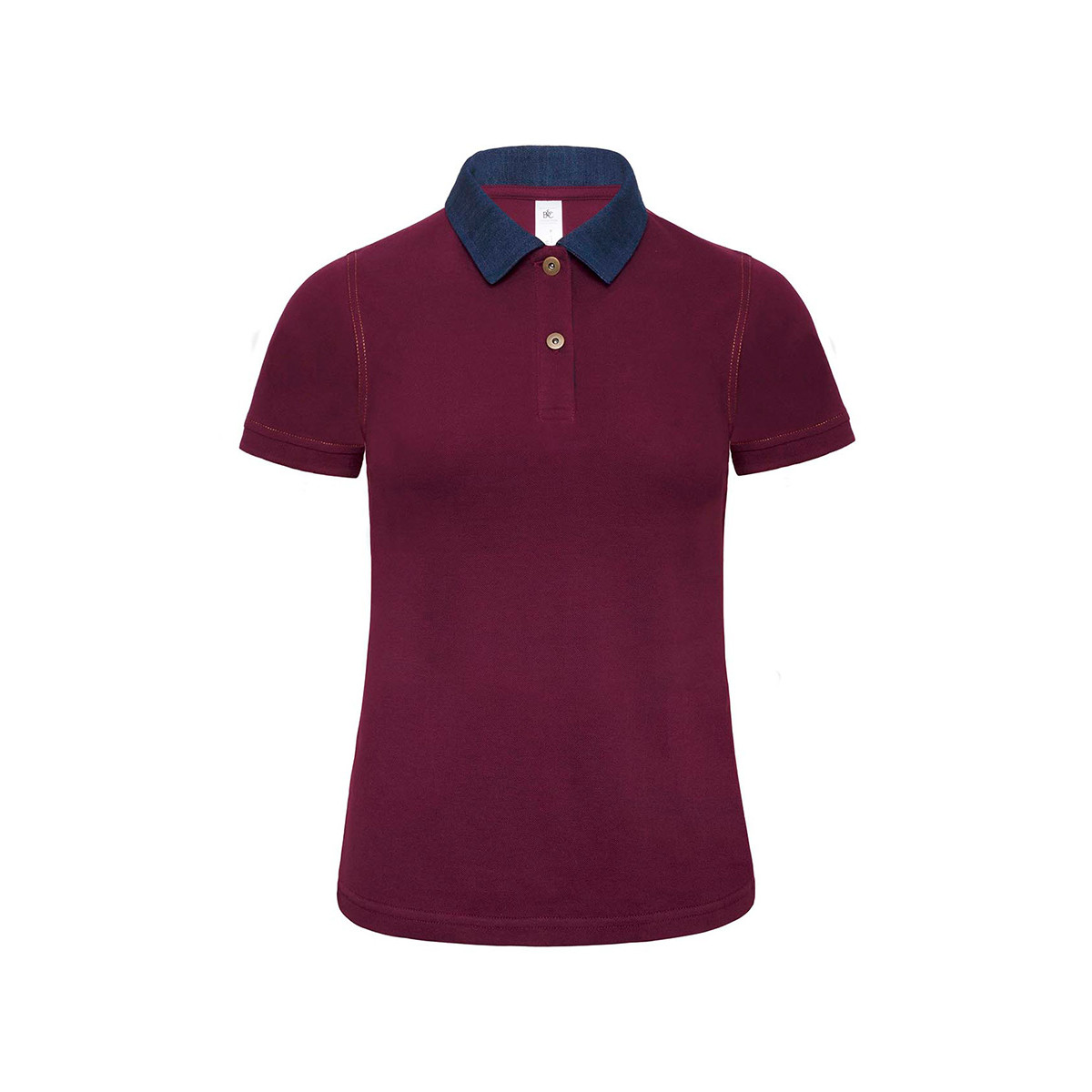 Polo donna manica corta fucsia con colletto blu e bottoni