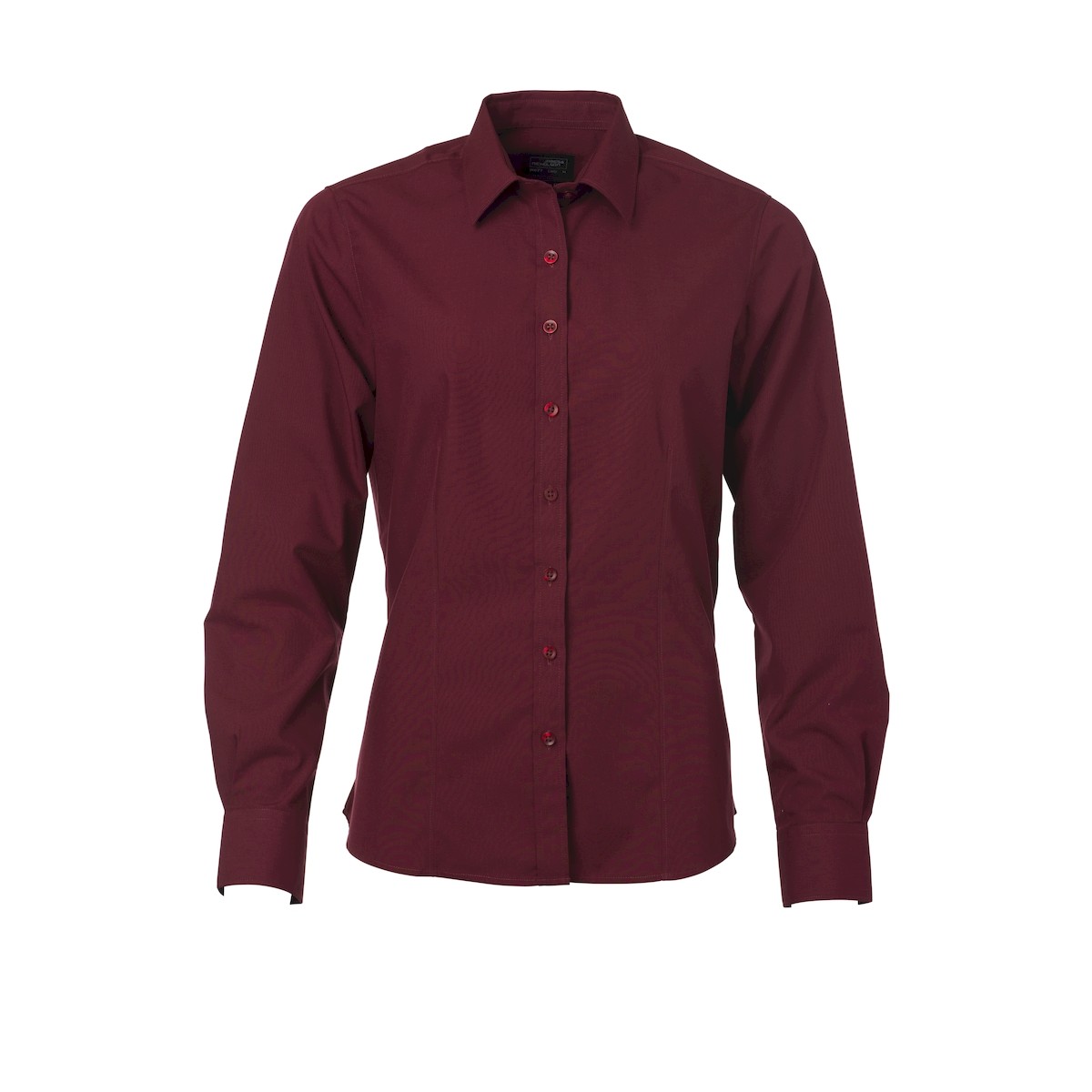 Camicia da donna manica lunga rossa con bottoni in tinta