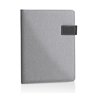 Portablocco grigio in poliestere con tasche interne e porta penna